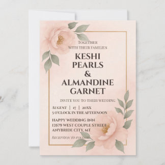 Convite Blush Floral Frame Wedding Invitation