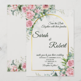 Convite Blush Floral Gold Arch Elegant Wedding Invitation