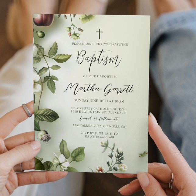 Convite Blush Floral Green Girl Baptism (Criador carregado)