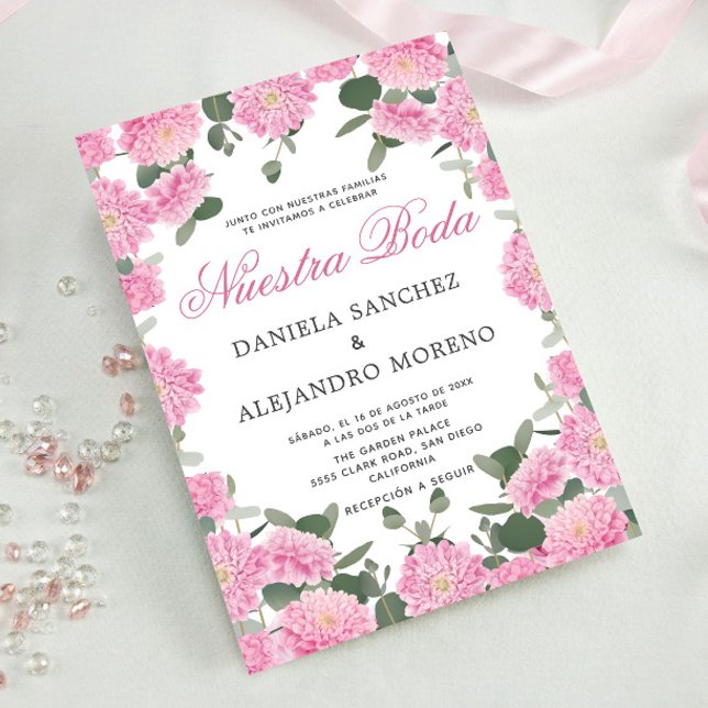 Convite Blush Floral Greenery Nuestra Boda Casamento Espan (Criador carregado)