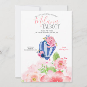 Convite Blush Floral Hot Air Balloon chá de panela