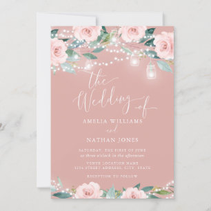 Convite Blush Floral Leaf String Luzes de Casamento Convit