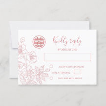Blush Floral Line Art Chinese Wedding RSVP