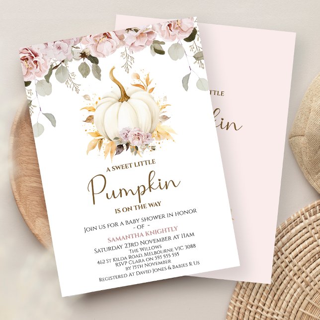 Convite Blush Floral Little Pumpkin Chá de fraldas (Girls Little Pumpkin Baby Shower Invitation, Fall Baby Shower Invitation Girl, Fall Baby Shower )