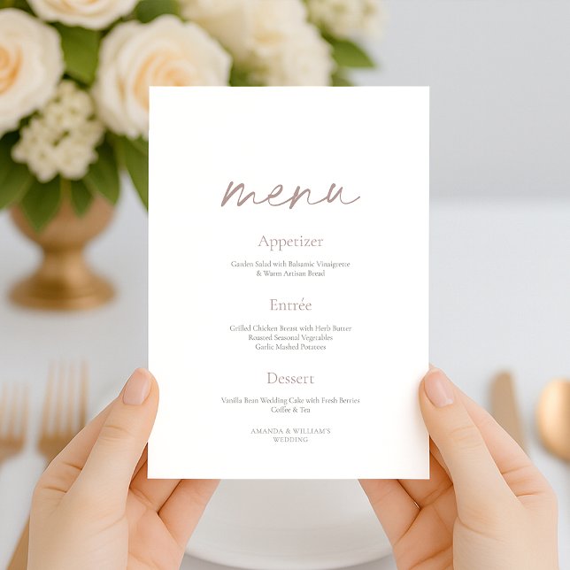 Convite Blush Floral Minimalist Wedding Menu Card (Criador carregado)