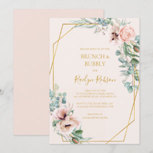 Convite Blush Floral   Pastel Brunch e Chá espumante