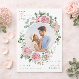 Convite Blush Floral Peonies and Roses Photo Save The Date