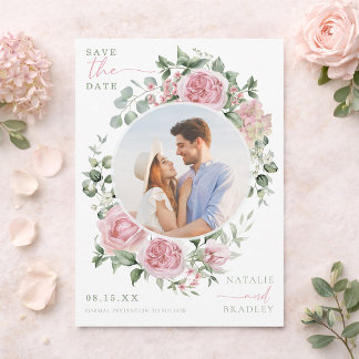 Convite Blush Floral Peonies and Roses Photo Save The Date
