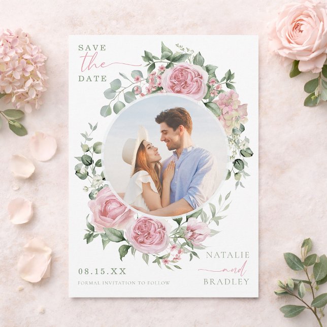 Convite Blush Floral Peonies and Roses Photo Save The Date (Blush Floral Peonies and Roses Photo Save The Date Invitation)