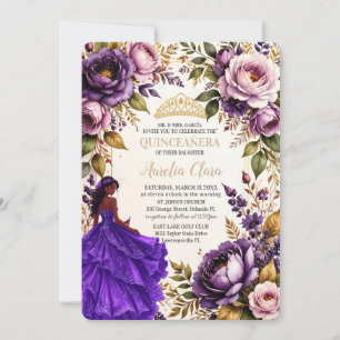 Convite Blush Floral Princesa Quinceanera Roxa Real 16