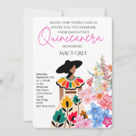 Convite Blush Floral Quinceañera 15th Birthday