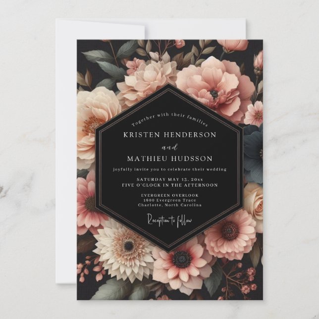 Convite Blush Floral Romance Wedding (Frente)