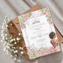 Blush Floral Rosa e Verde Borboleta Quinceañera