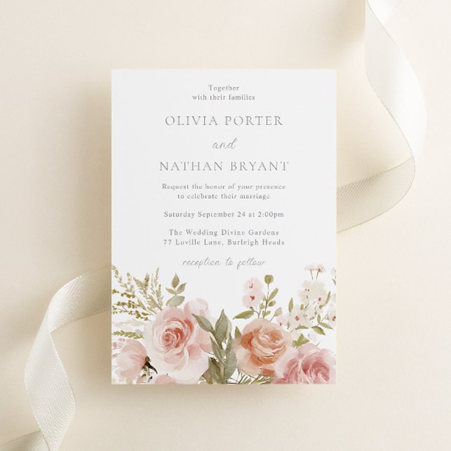 Convite Blush Floral Rosas Elegante (Criador carregado)