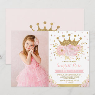 Convite Blush Floral Royal Crown Princess Festa de anivers