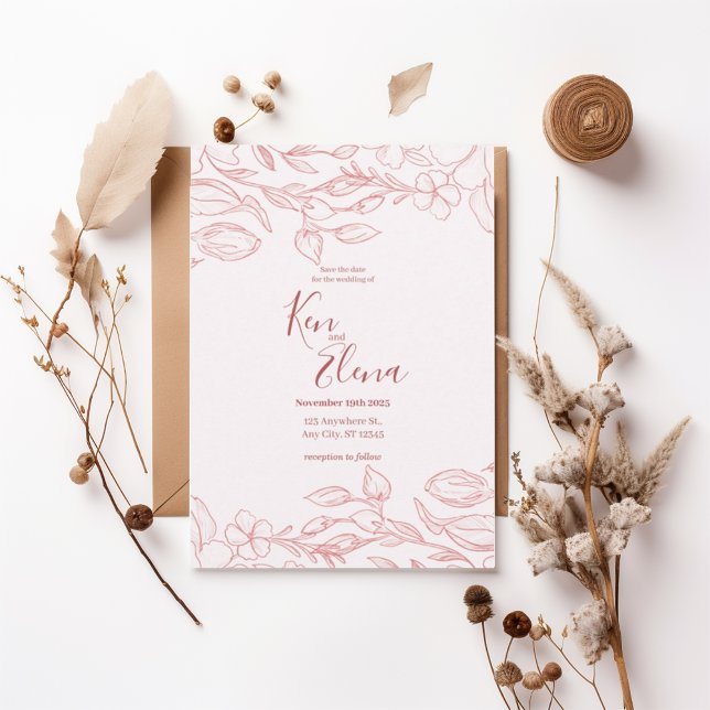 Convite Blush Floral Save the Date Invitation (Criador carregado)