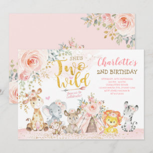 Convite Blush Floral Tribal Safari Dois segundo aniversár