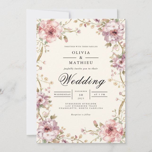 Convite Blush Floral Vine Romance Weding (Frente)
