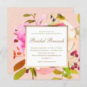 Convite Blush Floral Watercolor com Pontos Bridal Brunch