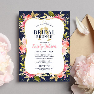 Convite Blush Floral Watercolor Marinho Bridal Brunch