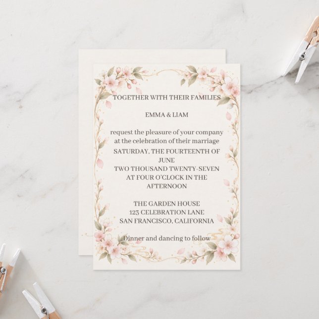 Convite Blush Floral Wedding Invitation  (Frente/Verso In Situ)