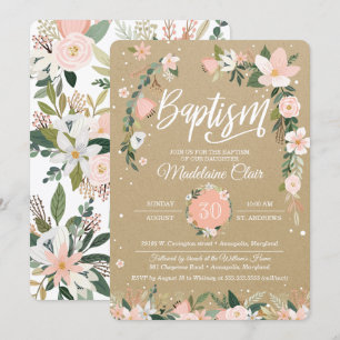 Convite Blush Floral Whimsical e Batismo Garota Branca