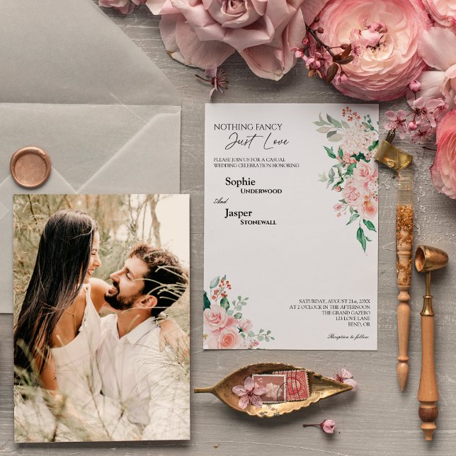 Convite Blush Floral White Nada Rico Foto Casamento (Criador carregado)
