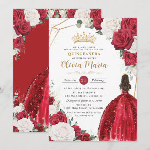 Convite Blush Floral White Vress Princesa Dourada Quinceañ