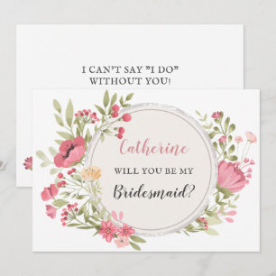 Convite Blush Floral Wreath Você Será Minha Porta-Voz