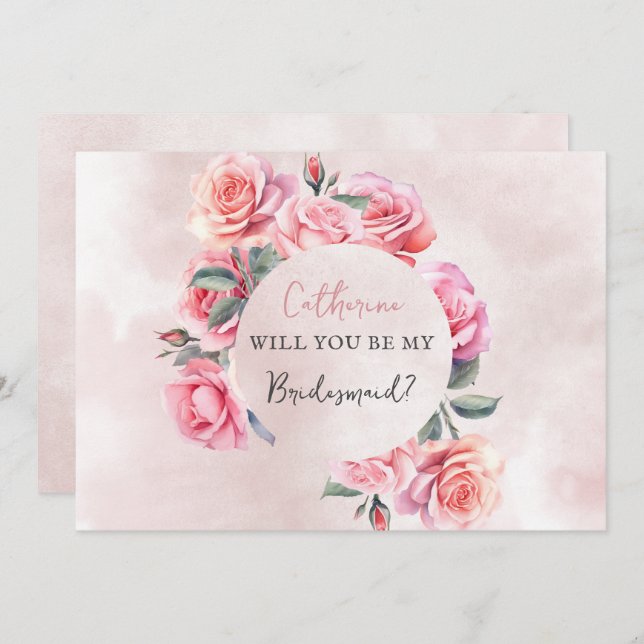 Convite Blush Floral Wreath Will You Be My Bridesmaid (Frente/Verso)