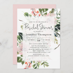 Convite Blush Florals & Greenery Watercolor Chá de panela