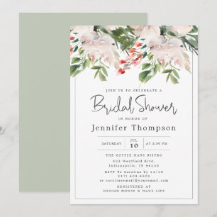 Convite Blush Florals & Greenery Watercolor Chá de panela