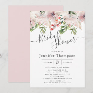 Convite Blush Florals & Greenery Watercolor Chá de panela