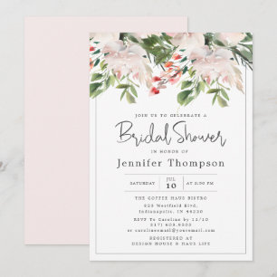 Convite Blush Florals & Greenery Watercolor Chá de panela