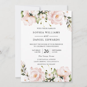 Convite Blush Flowers Elegant All Seasons Wedding