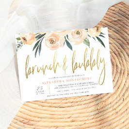 Convite Blush Flowers Gold Brunch & Bubbly Chá de Noiva