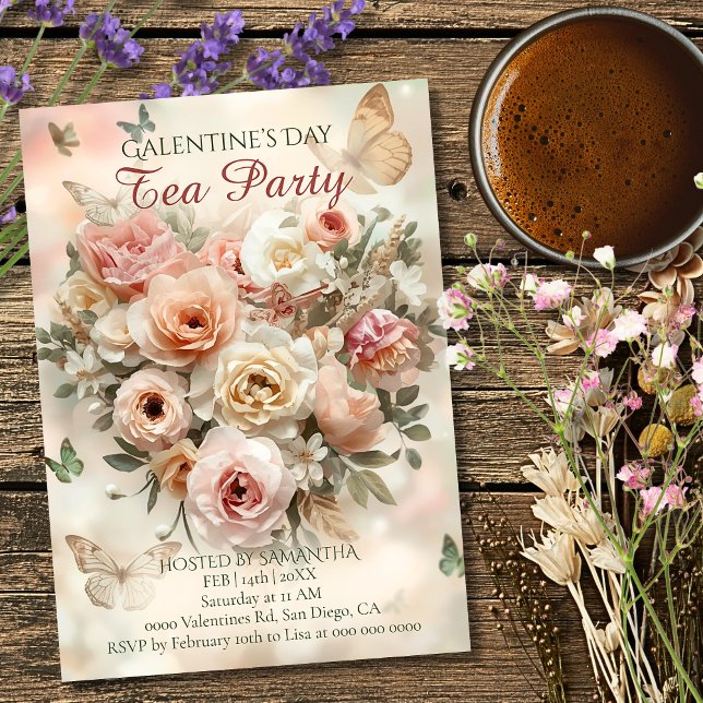 Convite Blush Garden Roses Galentine Tea Party Florals (Criador carregado)