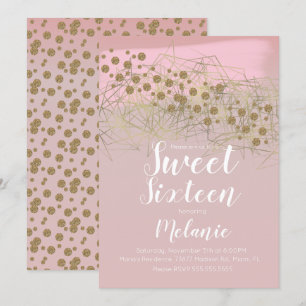Convite Blush Geométrico Dourado Rosita Sweet 16 Moderno
