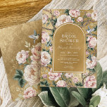 Convite Blush Gold Chinoiserie Peony Floral Bridal Shower<br><div class="desc">This chinoiserie-inspired design features elegant botanical florals,  birds and greenery in gold and blush pink. Personalize the invite with your details and if you want to further re-arrange the style and placement of the text,  please press the "Click to customize further" button.</div>