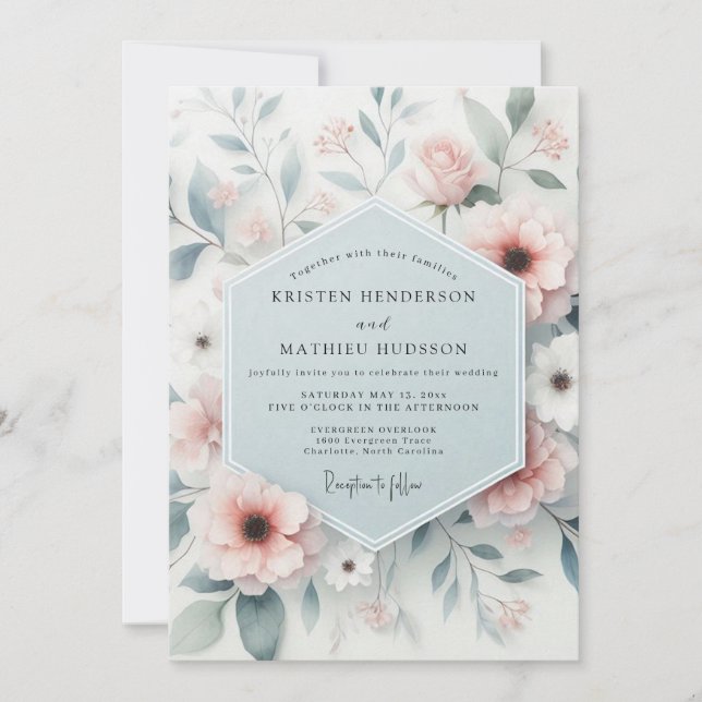 Convite Blush Gossamer Bloom Wedding (Frente)