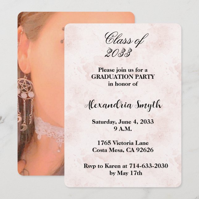 Convite Blush Graduation Invitation (Frente/Verso)