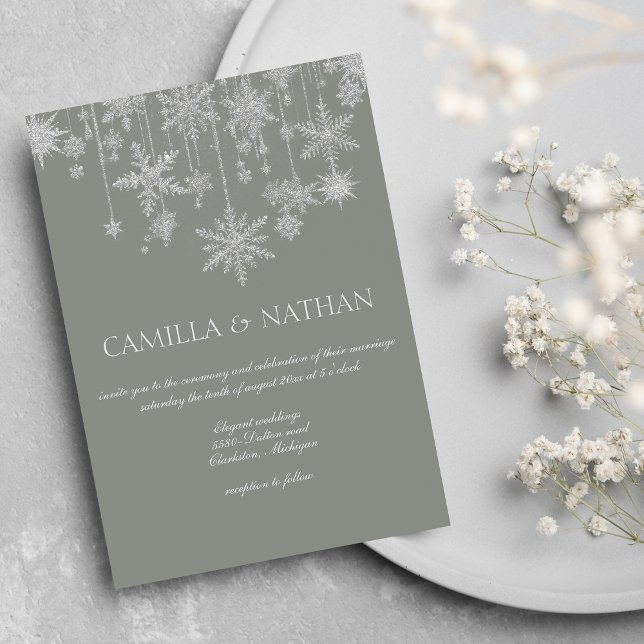 Convite Blush gray silver snowflake wonderland Wedding (Blush gray silver snowflake wonderland Wedding)