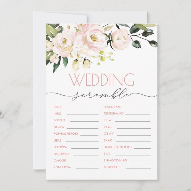 Convite Blush Green Floral Weding Word Scramble Game (Frente)