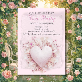 Convite Blush Heart Galentine Tea Party Soft Romance Charm