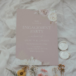 Convite Blush & Ivory Floral Dusty Festa de noivado rosa