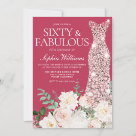 Convite Blush & Ivory, Rosa Dourado e Magenta 60º aniversá