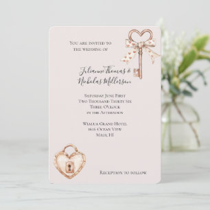 Convite Blush Key To My Heart Wedding