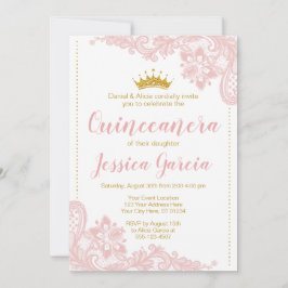 Convite Blush Lace e Glitter Dourada Princesa Quinceañera