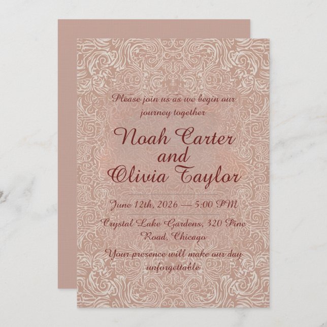 Convite Blush Lace Elegant Wedding Invitation (Frente/Verso)
