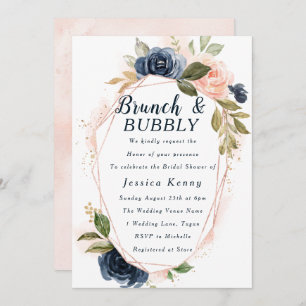 Convite Blush Marinho Geométrico Brunch e Bubble